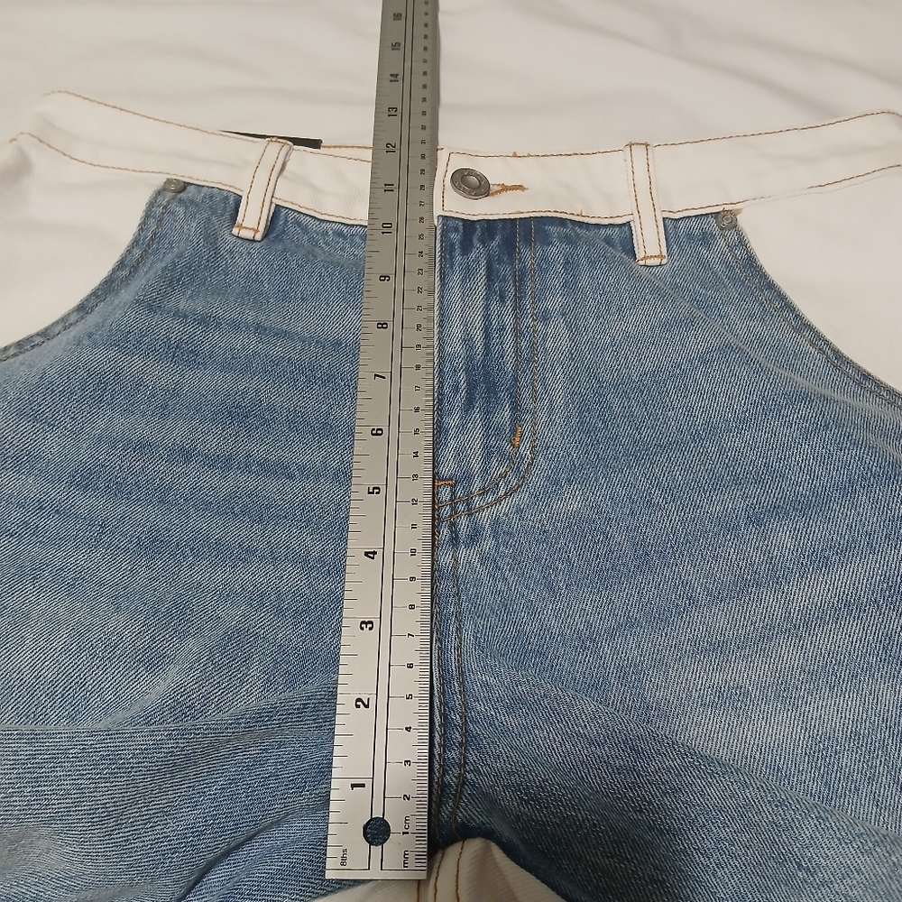 Oneso Los Angeles Jeremy MR 2 Tone WL Wide Leg Jeans White Blue Size 29 BYW8170 - Picture 12 of 12